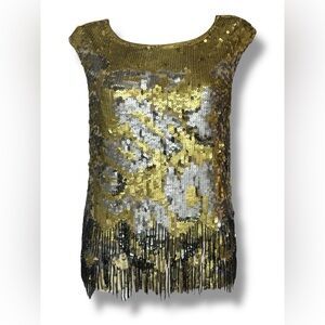 NWT Magaschoni Gold and Silver Sequin Cap Sleeve Blouse